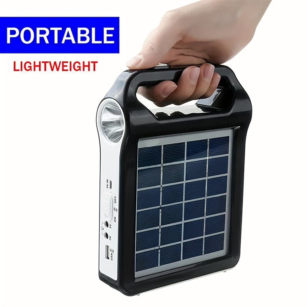 Solar Lighting and Power Storage Kit in Black with Listed Rechargeable Lithium Battery and USB Functions, Portable System for Compatible Small-Device Setups
