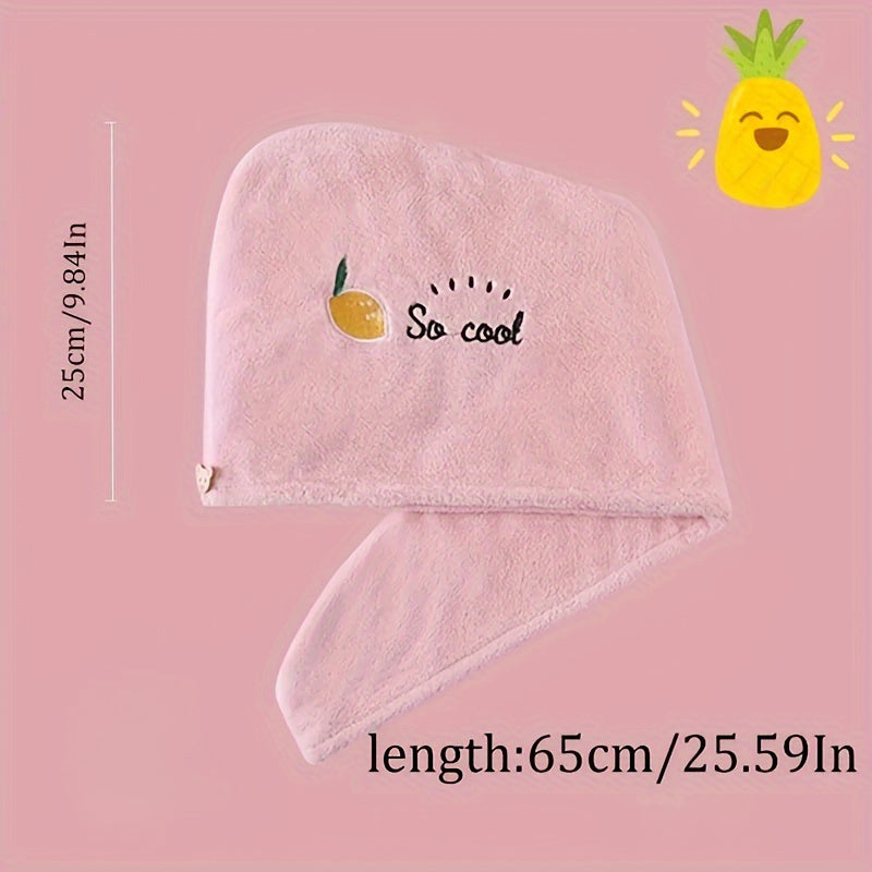 Cartoon Embroidered Hair Towel Cap in Pink, Single-Piece 240GSM Coral Fleece Hair Drying Accessory for Women's After-Shower, Travel and At-Home Spa Routines