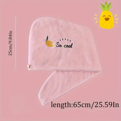 Cartoon Embroidered Hair Towel Cap in Pink, Single-Piece 240GSM Coral Fleece Hair Drying Accessory for Women's After-Shower, Travel and At-Home Spa Routines