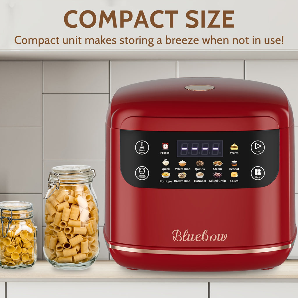 Mini Digital Rice Cooker with Listed 67.63 Oz Capacity, Ten-in-One Presets, Touchscreen and Nonstick Inner Pot with Delay and Keep Warm in Red or White Options