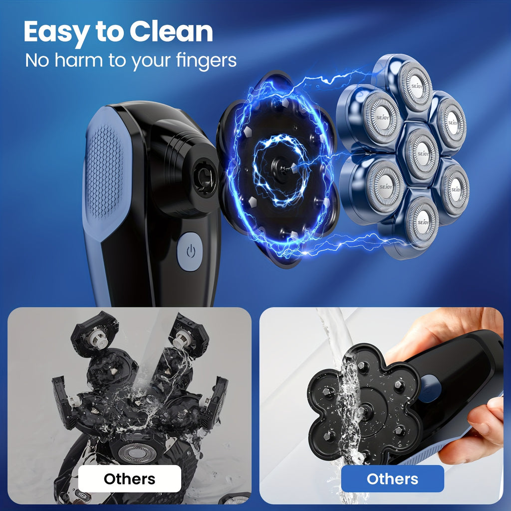 Sejoy Electric Head Shaver for Bald Men, 5-in-1 Rotary Grooming Kit with 7D Floating Heads, LED Display and 3 Speeds, Rechargeable Skull Shaver for Daily Shaving at Home, Perfect Gift for Men