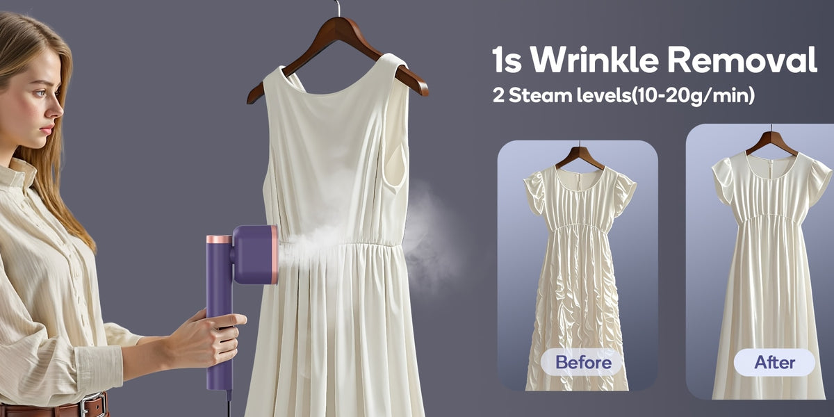 Two-Setting Garment Steamer, 1200W Handheld Clothes Steamer with Listed 15-Second Heat-Up in Royal Purple, Snow White or Mint Green for Home and Travel Fabric Care