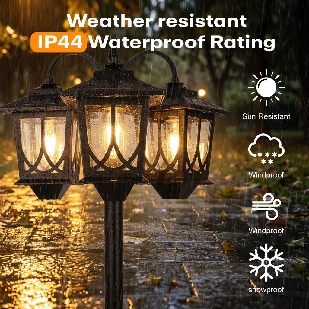Solar Outdoor Post Light in Black with Three Heads, Warm White Edison Bulbs and Listed 73-Inch Adjustable Height, Single Concrete-Mounted Lamp for Patio Decor