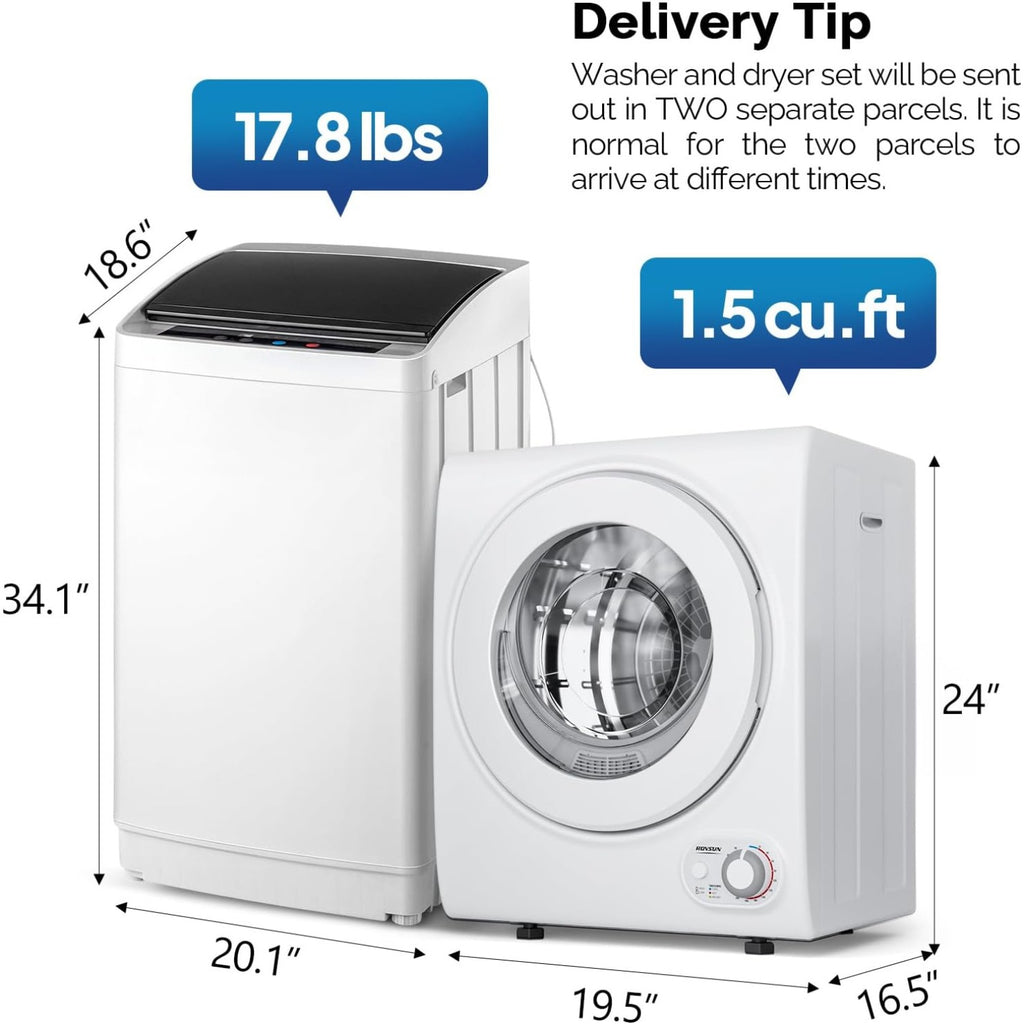 Washer and Dryer Combo, Compact Wash & Dry Laundry Set, Stainless Steel Tub, Smart Control, Low Noise, Wall-Mountable, for Apartment, Dorm, RV & Small Space