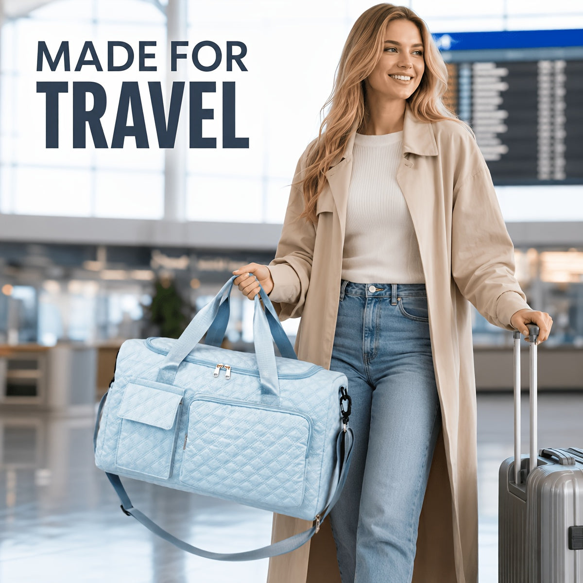 Dry-Wet Separation Travel Tote Bag with Double-Side Pockets, Shoulder and Crossbody Handbag in Six Color and Size Options for Gym and Trips