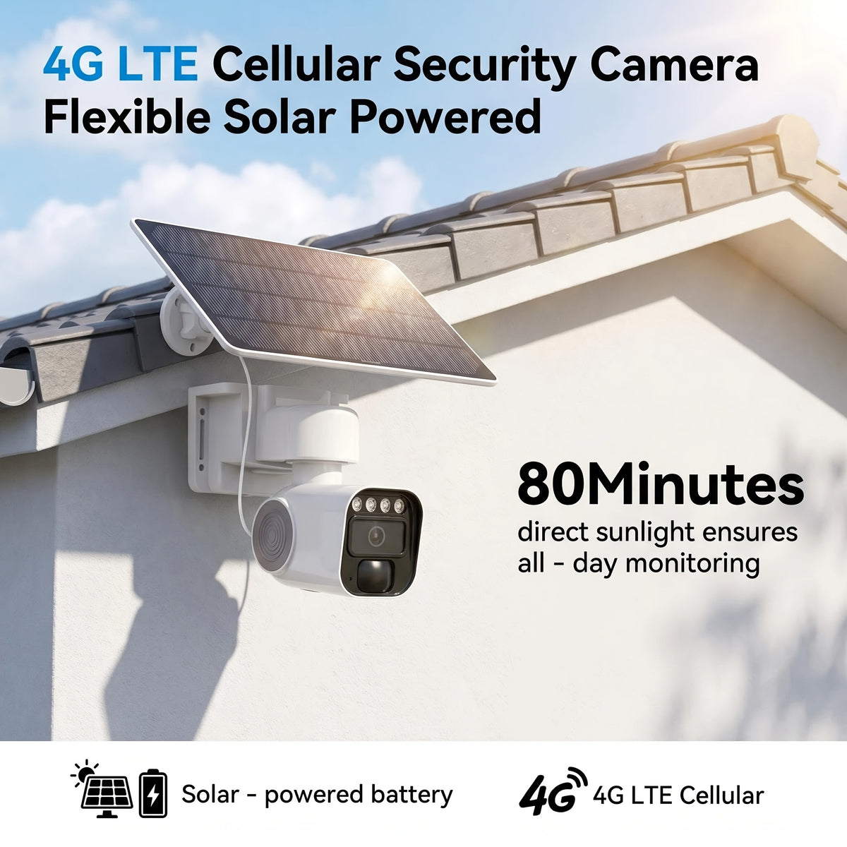 6MP 4G Solar Security Camera by PHANSATIM, Outdoor PTZ with Human Detection, Color Night Vision, Two-Way Audio and 5200mAh Battery, No WiFi Required