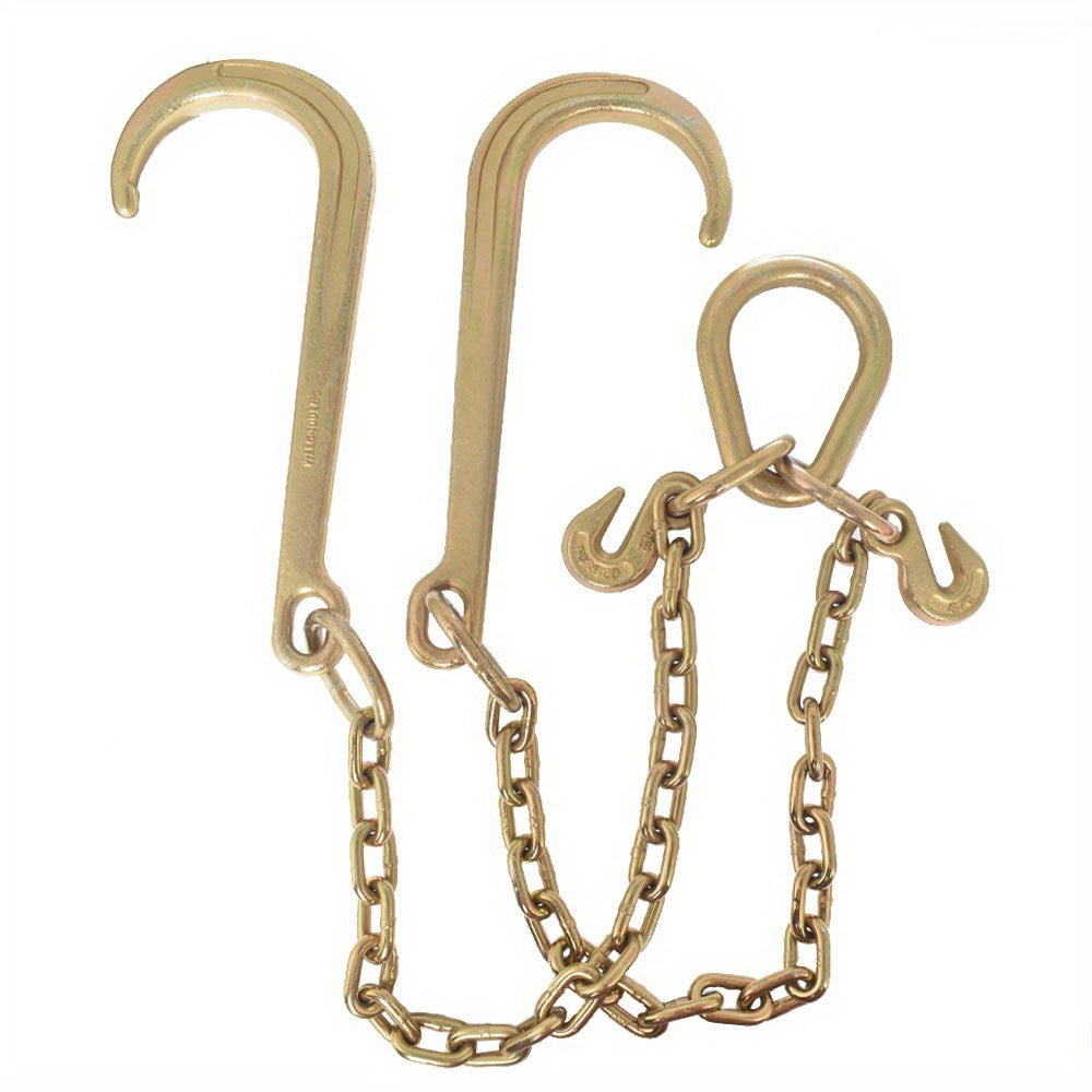 G70 V-Chain Tow Chain Set for Compatible Flatbed Vehicle Loading, Listed 5/16-Inch Chain and 2-Foot Length with J-Hooks and Grab-Hook Connections
