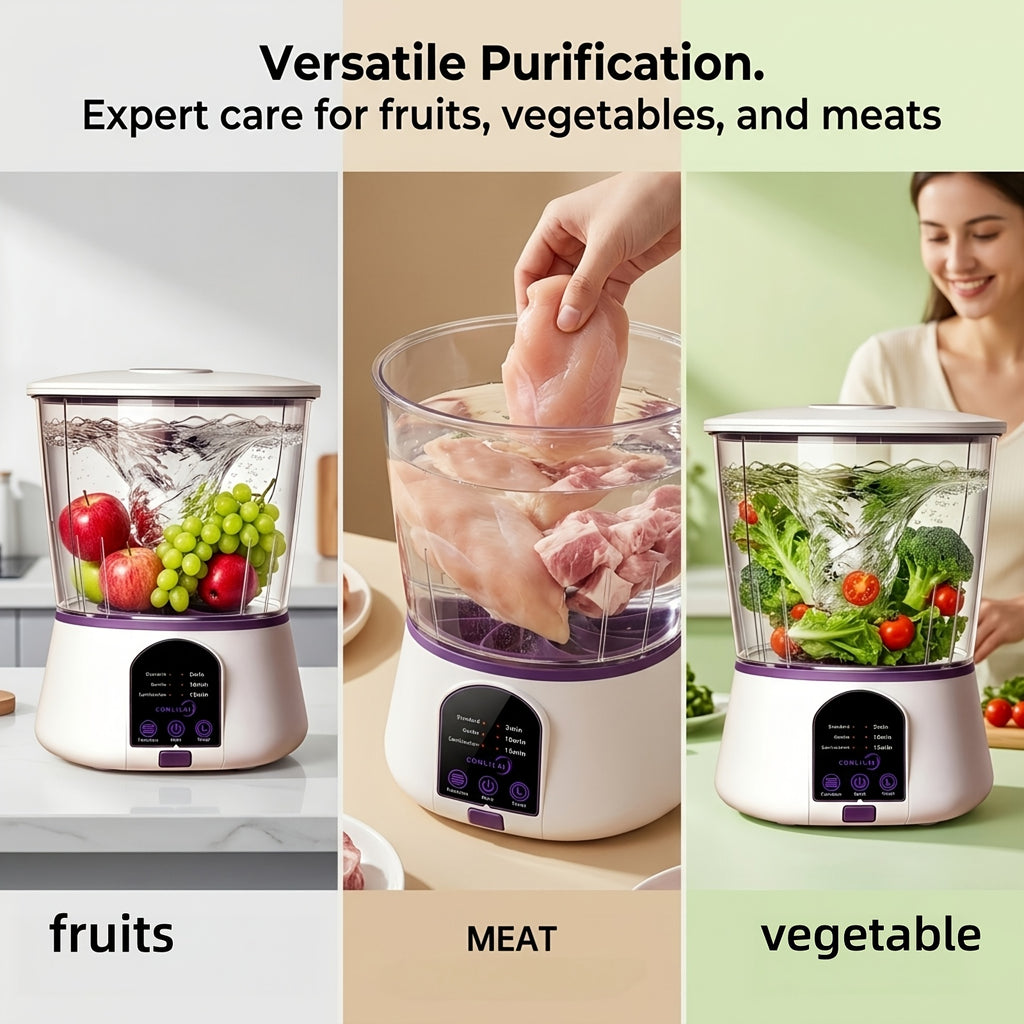 Fruit and Vegetable Cleaning Machine with Three Listed Function Modes, Single or Dual Battery Options for Household Produce Preparation Routines
