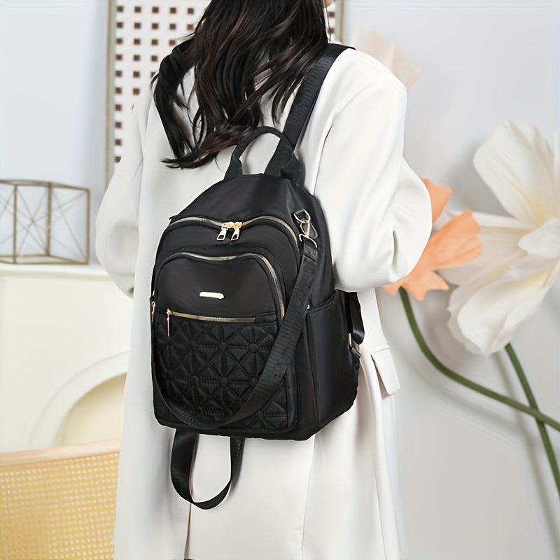 Nylon Everyday Backpack in Black, White or Khaki with Front Zipper Pocket and Adjustable Shoulder Straps, Unisex Softshell Bag for School, Work and Casual Travel