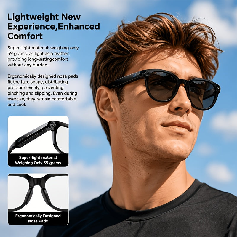 Replaceable-Lens AI Smart Glasses with Listed 8MP Camera, Image Stabilization, Video and Audio Recording, Translation, Voice Control and Music Playback