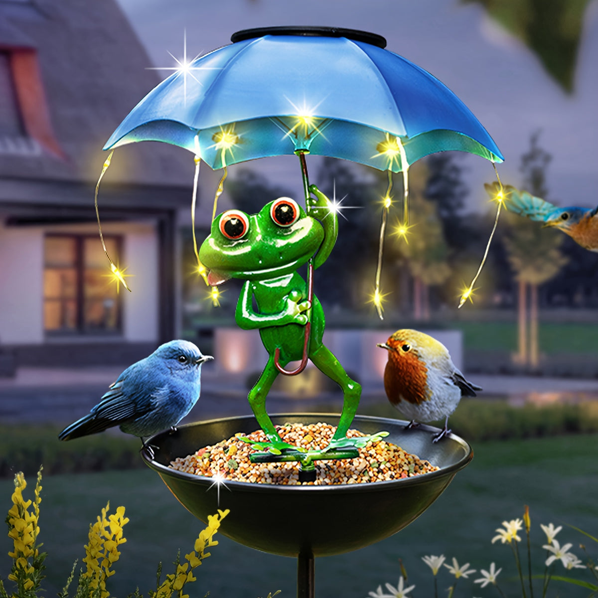 Solar Garden Decoration with Listed LED Light String and Bird Feeder Wording, Single Black Ant Option Label for Outdoor Lawn, Terrace and Pathside Displays