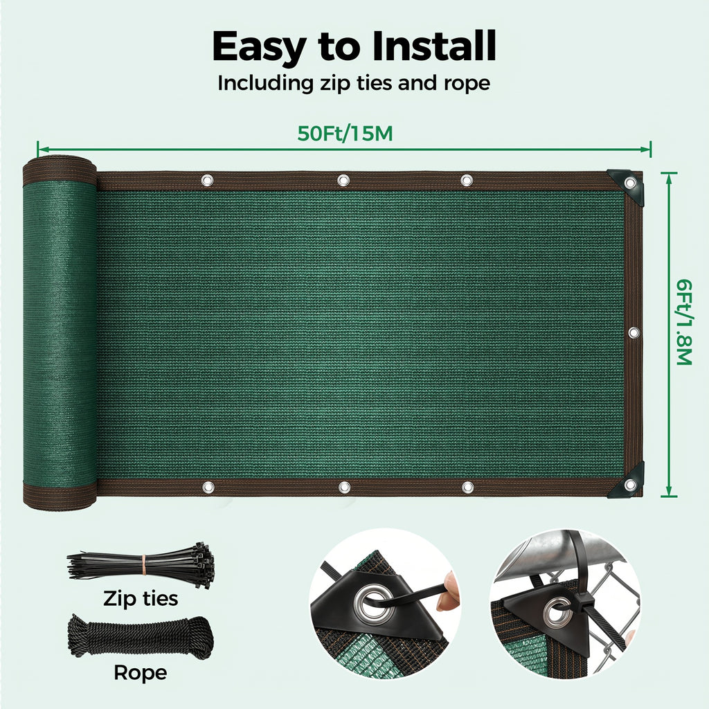 Balcony Privacy Screen for Deck Railings and Outdoor Fences, Green, Brown or Black with Two Size Options, Listed 33ft Rope and Zip Ties for Patio Screening