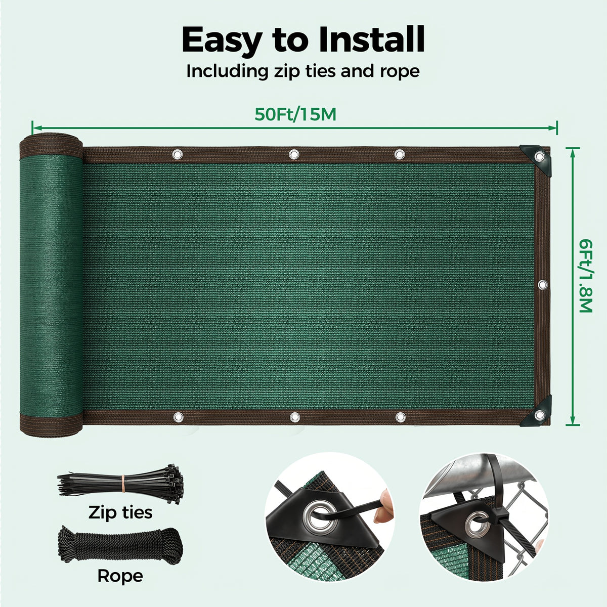 Balcony Privacy Screen for Deck Railings and Outdoor Fences, Green, Brown or Black with Two Size Options, Listed 33ft Rope and Zip Ties for Patio Screening