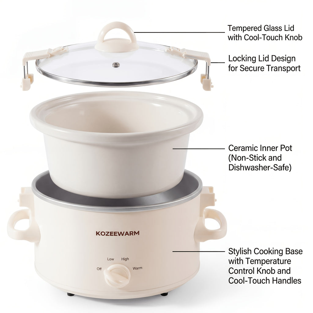 Manual Slow Cooker with 1.5QT or 4QT Capacity Options, Removable Stoneware and Listed Warming Setting for Home Meal Preparation in Six Size and Color Choices
