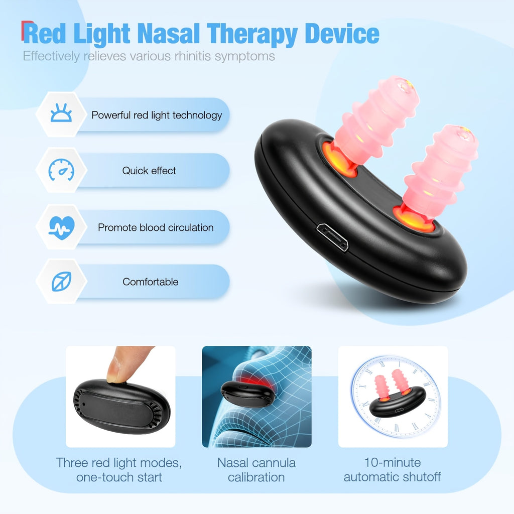 KTS Red Light Nasal Relief Device, FDA-Cleared Portable Red Light Therapy for Nose with Three Soothing Light Modes, Relieves Nasal Dryness, Congestion and Sinus Discomfort, Convenient On-the-Go Nasal Care for Men and Women