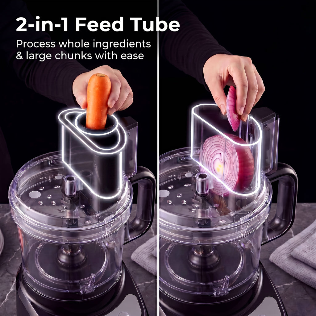 12-Cup Food Processor in Black, Multifunction Kitchen Prep for Chopping, Slicing, Shredding, Purees and Dough for Everyday Home Cooking