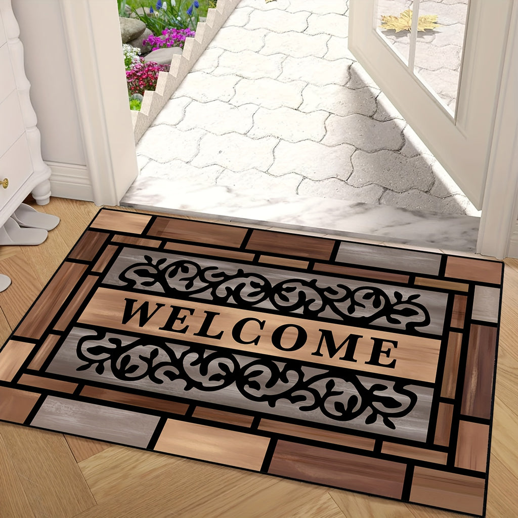 Wood-Pattern Welcome Doormat for Indoor Entryways, Decorative Entrance Floor Mat with Listed Non-Slip Design for Hallways and Home Styling