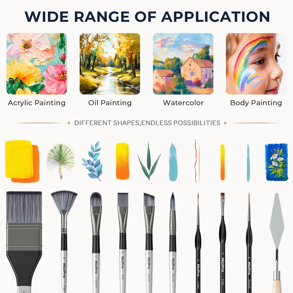 Cloth Roll Paint Brush Set, Listed 36-Piece Art Kit with Box and Palette Knife in Golden, Silvery or Wooden Options for Acrylic, Oil, Watercolor and Gouache