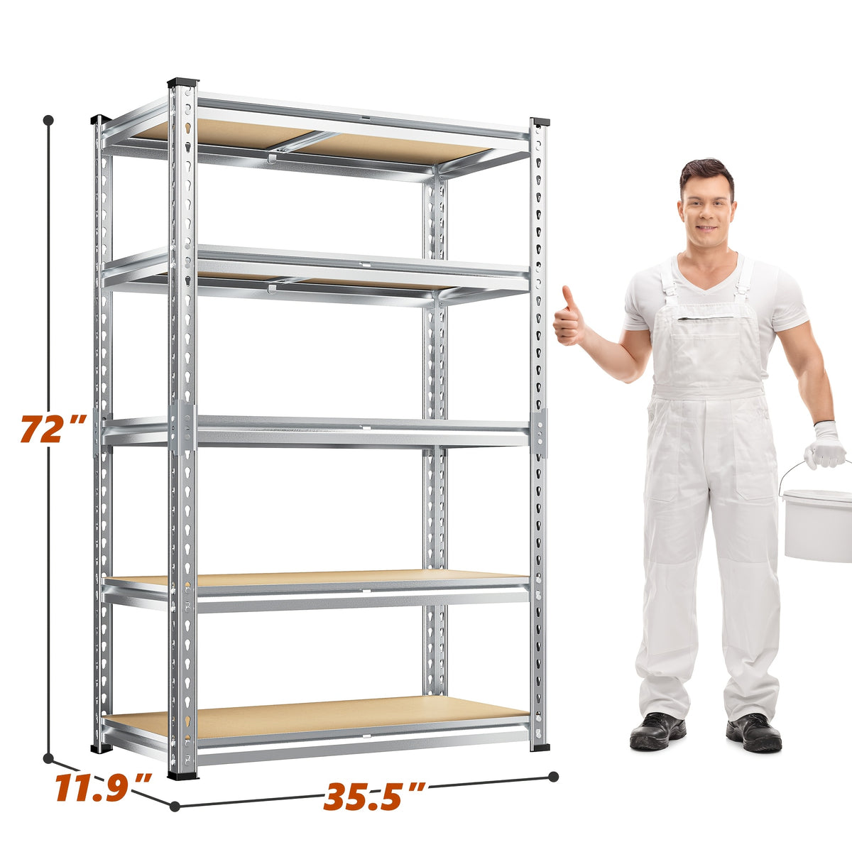 Interlocking Garage Shelving, Adjustable Metal Storage Rack with Listed Five-Tier Design and Multiple Size Options for Pantry, Basement and Utility Room Organization