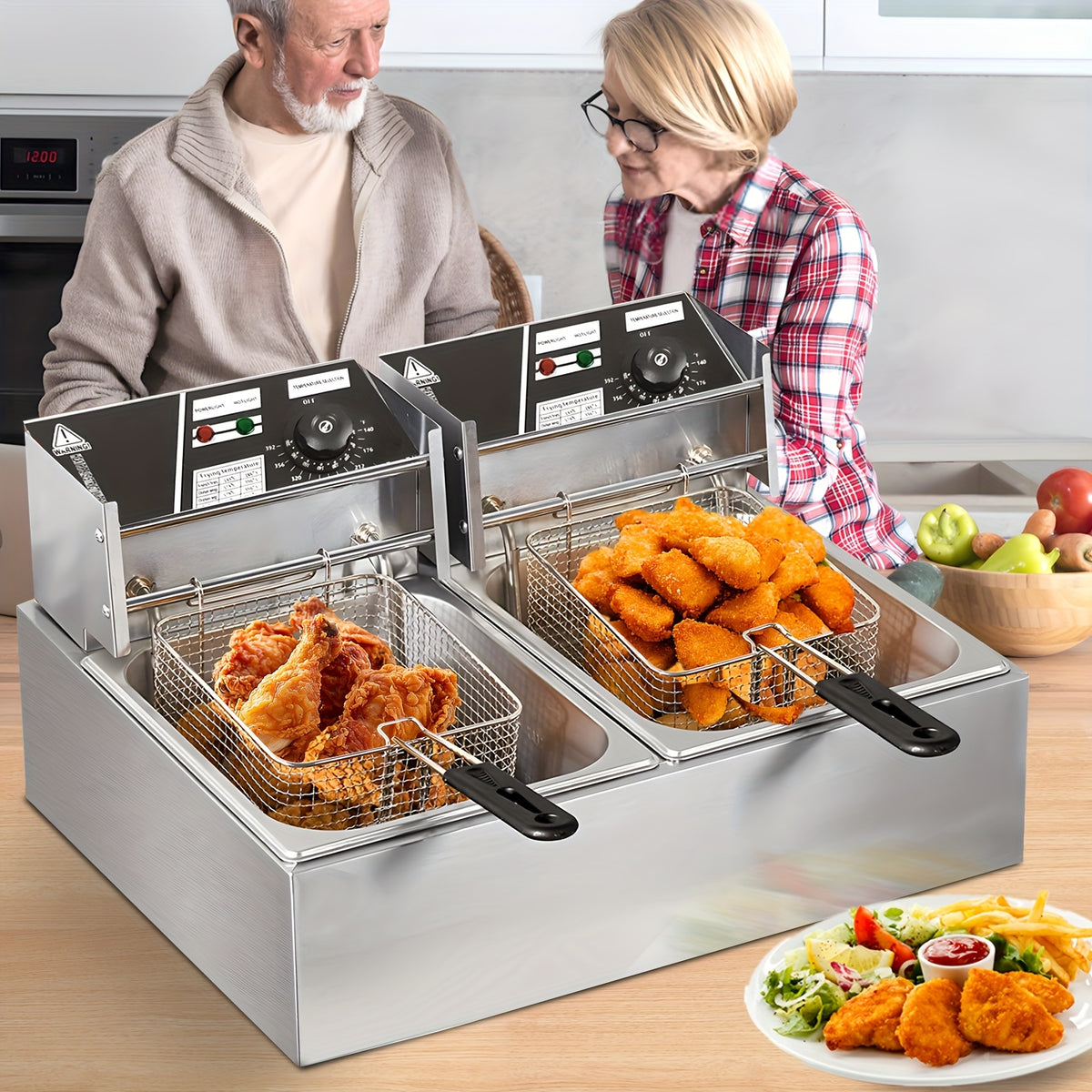 Commercial Electric Deep Fryer with Removable Tank and Lid, Stainless Steel Countertop Frying Appliance in Listed 12L Capacity for Kitchen Food Preparation