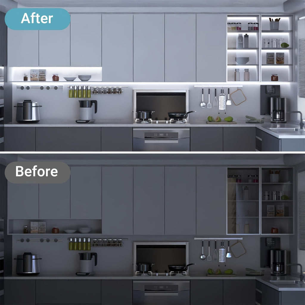COB LED Strip Lights with Knob Dimmer, 32.8ft 24V Flexible Light Tape in White or Warm White, 8mm Width and CRI92+ for Cabinets, Shelves and Bedroom Accents