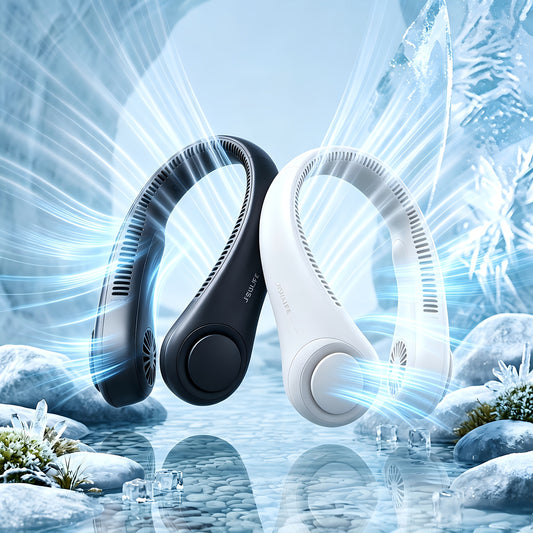 Three-Speed Neck Fan JISULIFE with 78 Air Outlets, 4000mAh Rechargeable Battery and Hands-Free Bladeless Design for Travel, Office and Summer Events