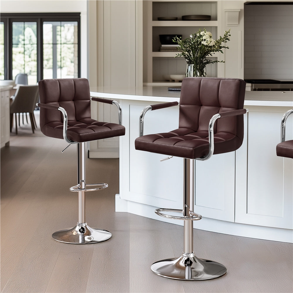 PU Leather Bar Stools Set of 2 by Costoffs, Adjustable Height and 360-Degree Swivel Seats with Backrests, Footrests and Steel Bases for Kitchen Islands