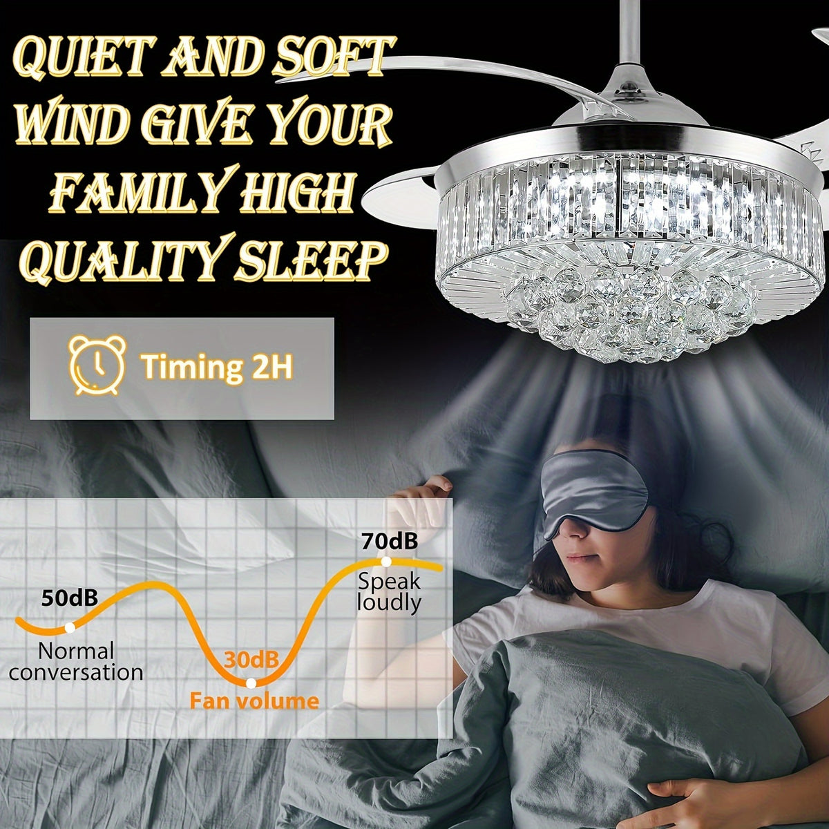Crystal Style Ceiling Fan Light in Silvery with Three Light Tones, Remote Light Control, Six Fan Speeds and Reversible Airflow for Bedroom and Dining Room Decor