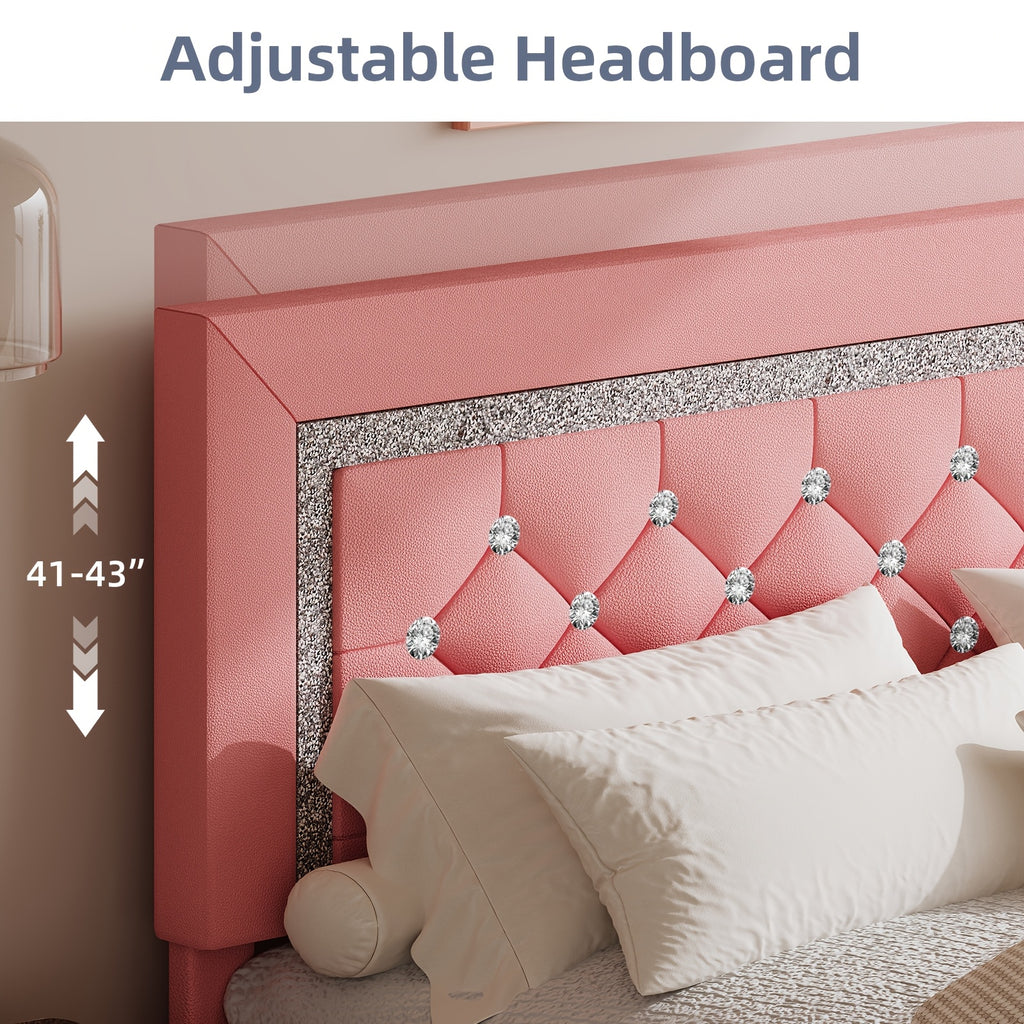 Diamond Design Platform Bed Frame by HOMBCK with Adjustable Headboard and Wooden Slat Support, No Box Spring Needed, Twin to King in Five Colors