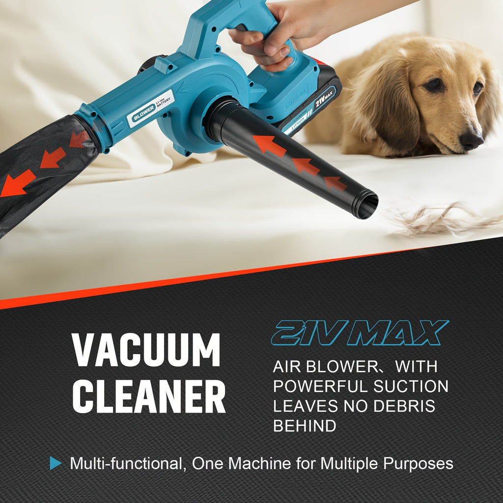 Handheld Leaf Blower and Vacuum 2-in-1 Cordless Cleanup Tool, Listed 21V Blue Model with One- or Two-Battery Kit Options for Yard Leaves and Surface Dust