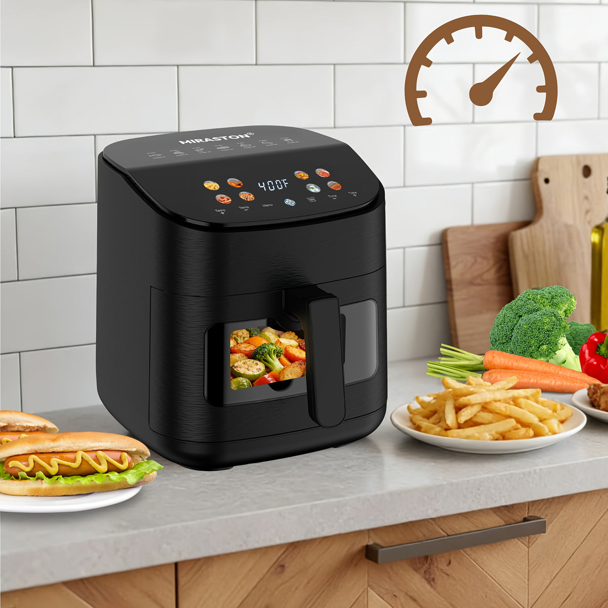 Viewing Window Air Fryer with Listed Angled Color Touchscreen and 8 Cooking Presets, 2.8QT or 6.8QT Options for Everyday Meals, Snacks and Family Gatherings