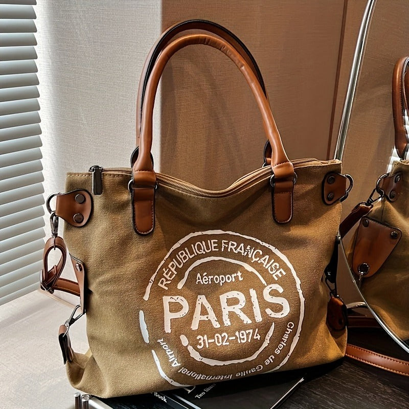 Tote Crossbody Shoulder Bag with Adjustable Strap, Brown with Black or Gray with Black Options for Everyday Errands, Commuting and Casual Outfit Styling