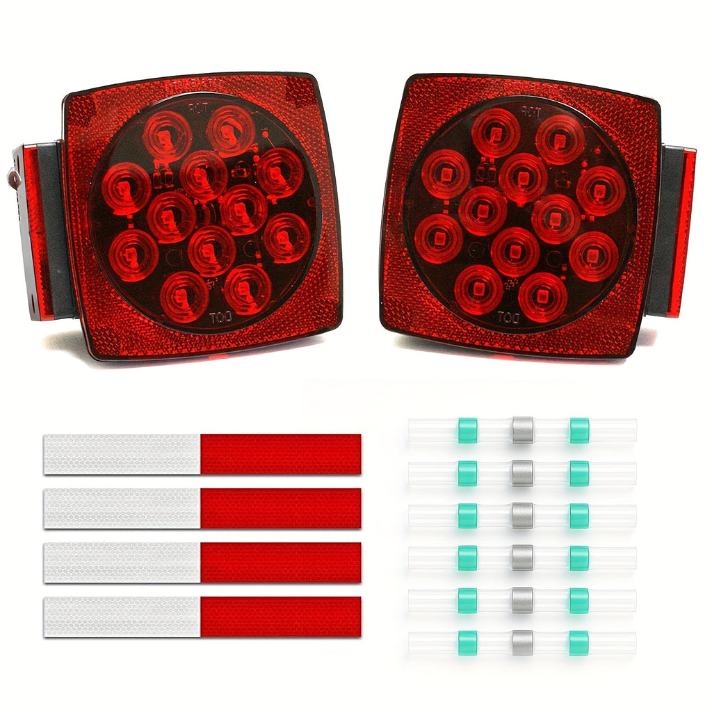 12V LED Trailer Lights with Square Stop, Tail and Turn Signal Lighting References, Light Pack Selections and Optional 29FT Trailer Wiring Kits