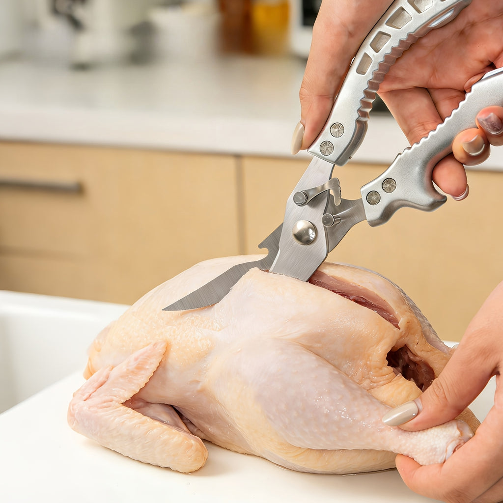 Carbon Steel Kitchen Scissors with Ergonomic Ambidextrous Grip, Single-Pair Multipurpose Cooking Shears for Poultry, Fish and Meat Preparation