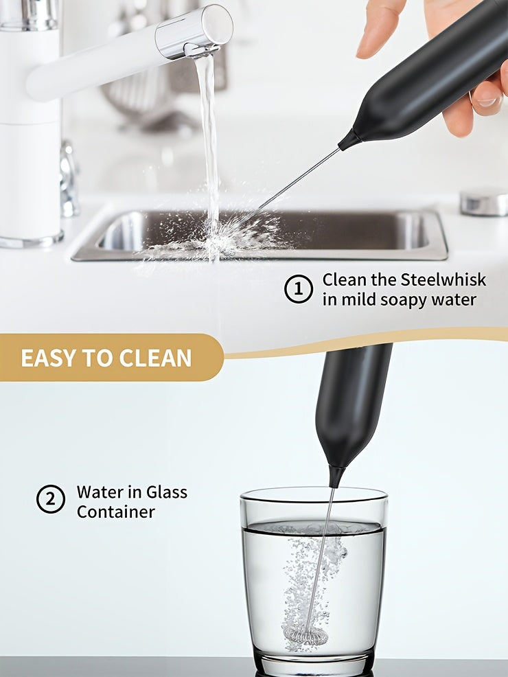 Handheld Milk Frother by CLITON, Battery-Powered 304 Stainless Steel Whisk for Coffee and Tea in Black, White or Green with Single or ABS Stand Options