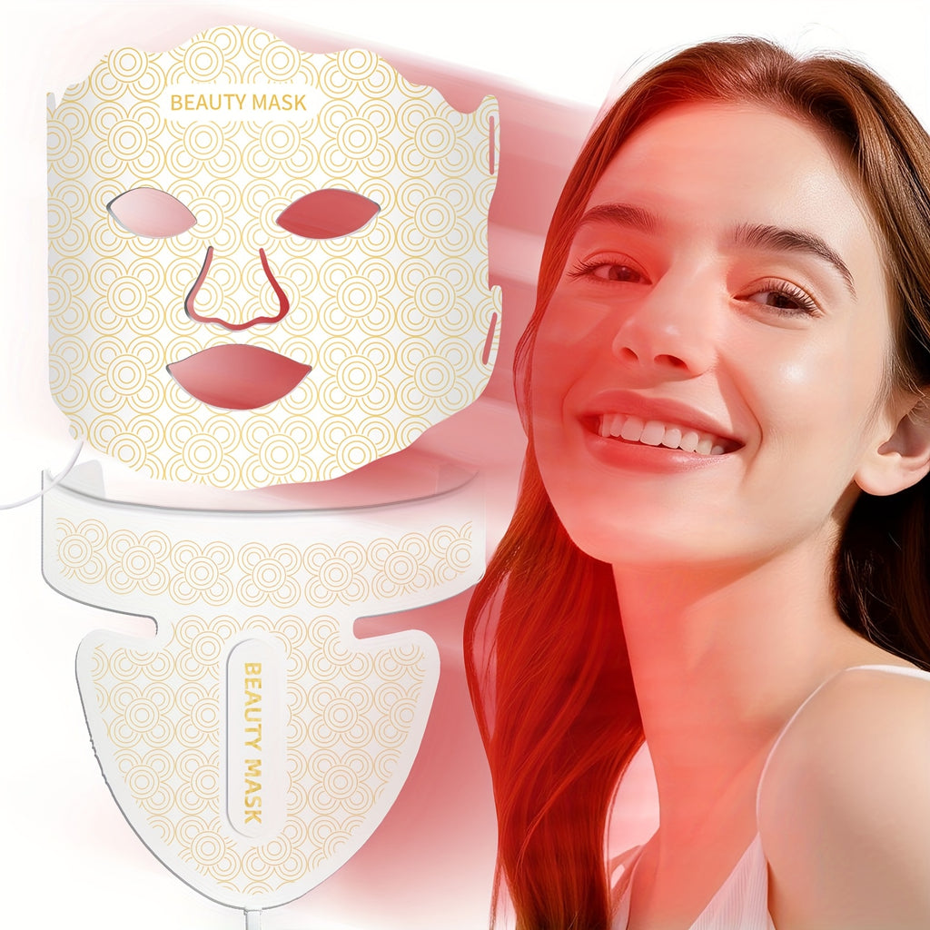 Soft Silicone LED Red Light Mask with Remote Color, Brightness and Time Controls, Listed 650nm and 850nm Wavelengths for Face, Neck and Chest Beauty Routines