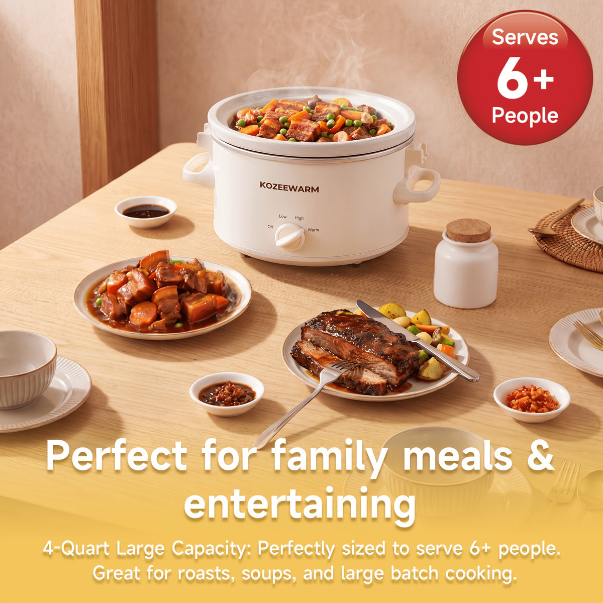 Manual Slow Cooker with 1.5QT or 4QT Capacity Options, Removable Stoneware and Listed Warming Setting for Home Meal Preparation in Six Size and Color Choices