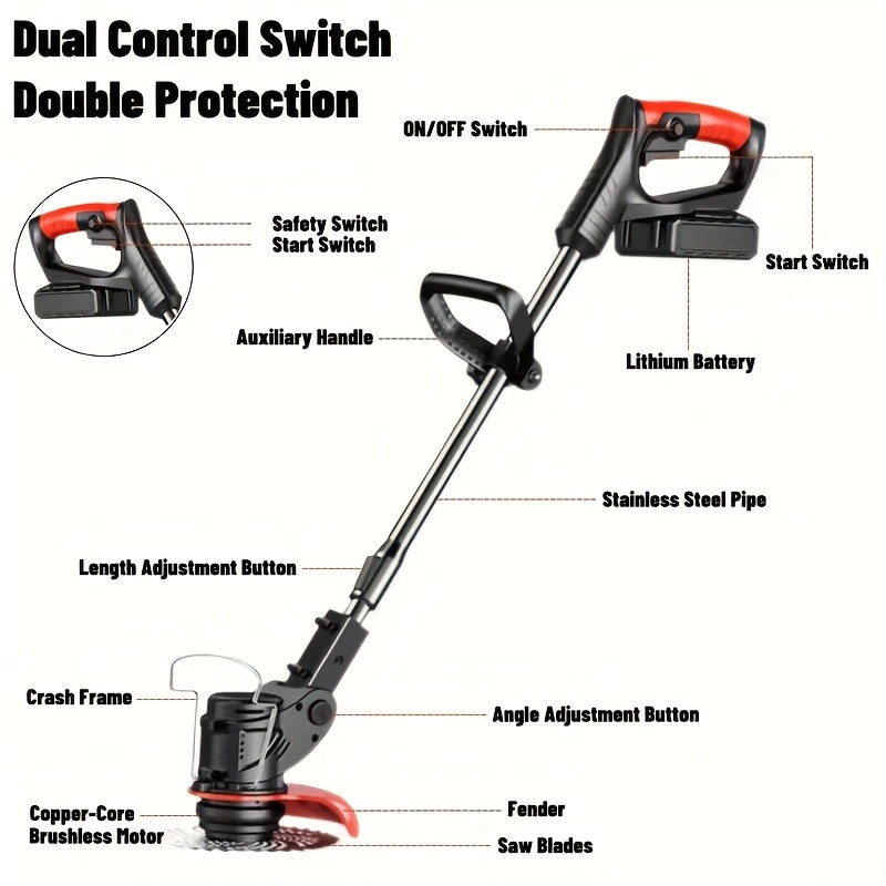 Multi Blade Cordless Grass Cutter for Home Lawn and Garden Maintenance, Listed Lithium Battery Power with Color Series Sets and an Older Green Model Option