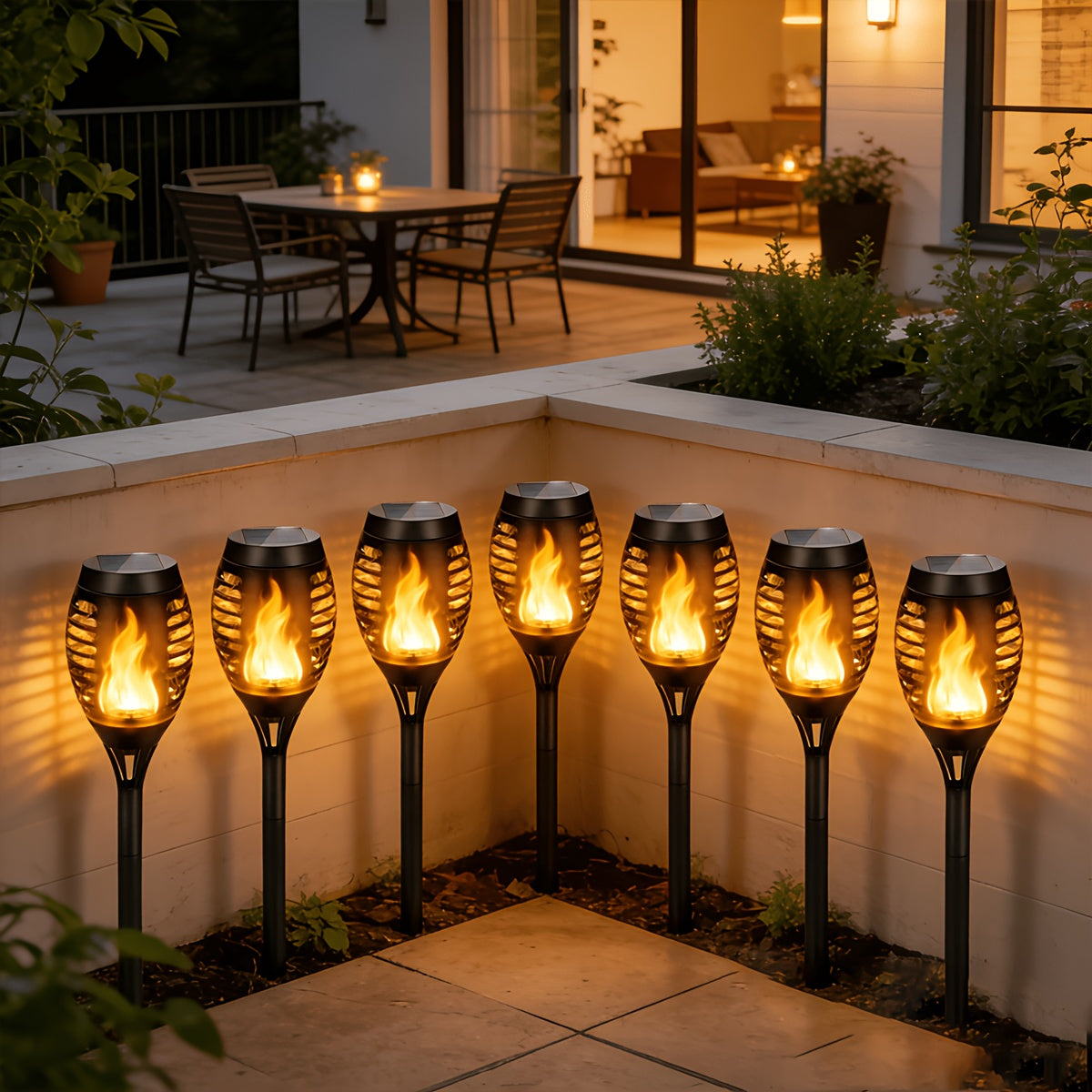 Solar Torch Lights with Flickering Flame Effect, 8 or 12 Pack Ground-Mounted Decorative Garden Lamps with Color Options for Outdoor Parties and Halloween Displays