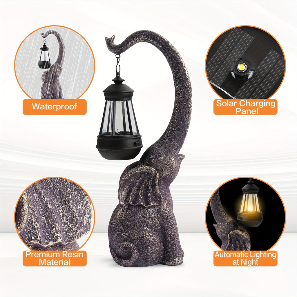 Solar Elephant Garden Statues with LED Light References, Two-Piece Option for Courtyard and Lawn Decoration, Animal Sculpture Housewarming Gifts for Garden Lovers