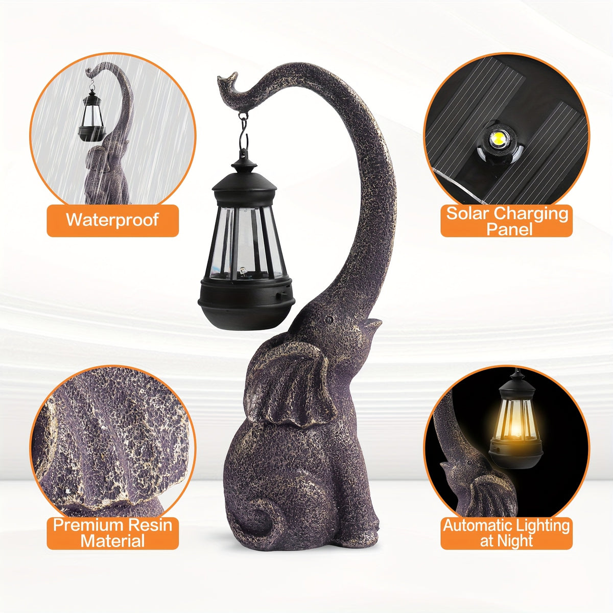 Solar Elephant Garden Statues with LED Light References, Two-Piece Option for Courtyard and Lawn Decoration, Animal Sculpture Housewarming Gifts for Garden Lovers