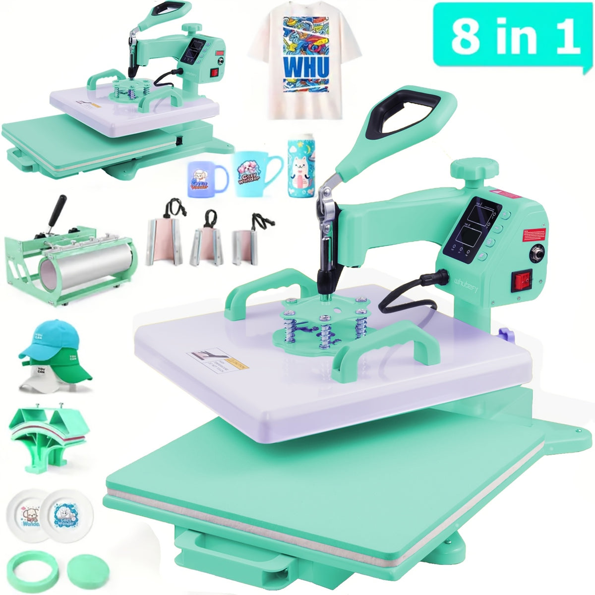 Combo Heat Press Machine with 5-in-1 or 8-in-1 Attachment Sets, 15x15 and 15x12 Inch Options or 12x10 Inch Textile-Only Press for DIY Customization