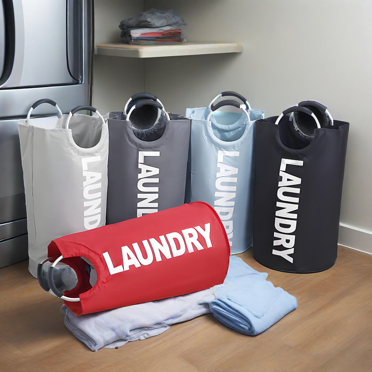 Collapsible Laundry Basket Bag, 25.1 gal Fabric Hamper with Color, Mesh Bag and Handle Style Options for Bedroom, Bathroom and College Dorm Storage
