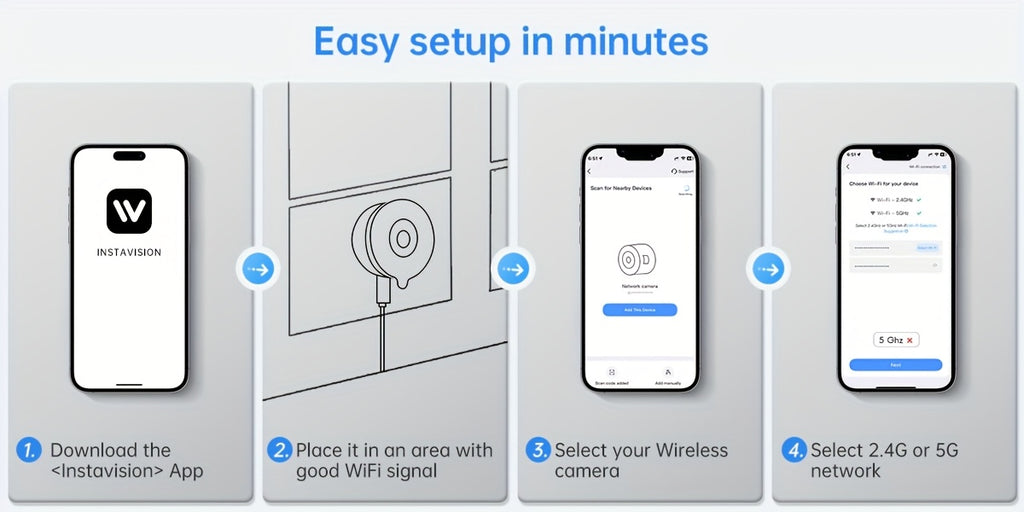 Dual-Band WiFi Window Camera by WESECUU with 2K Imaging, Color Night Vision, Person and Motion Alerts, Two-Way Audio and Premium Black Stand Option