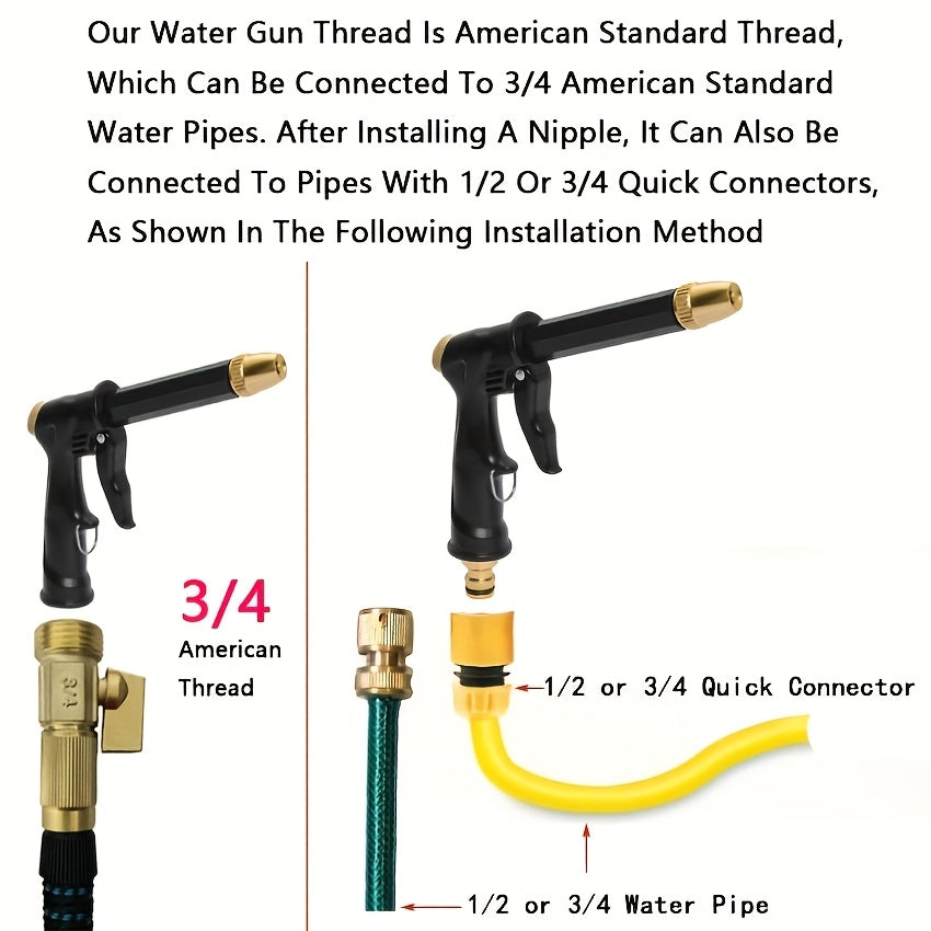 Adjustable Garden Hose Spray Gun with Plastic Body and Metal Nozzle Components, 3/4-Inch US Connection for Car Washing, Motorcycle Cleaning and Watering