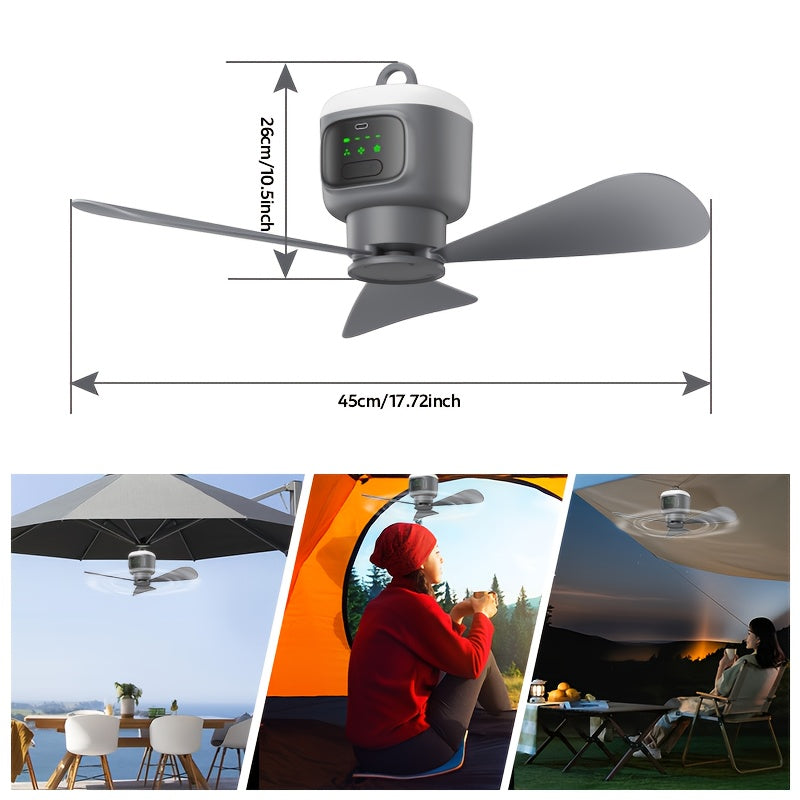 18' Gazebo Ceiling Fan With Light For Patio Canopy Tent Porch RV, 4 Speed Adjustment With Lighting, 8 Hours Timer & Use Time Up To 30H, 12000mAh Battery Ceiling Fan With Remote