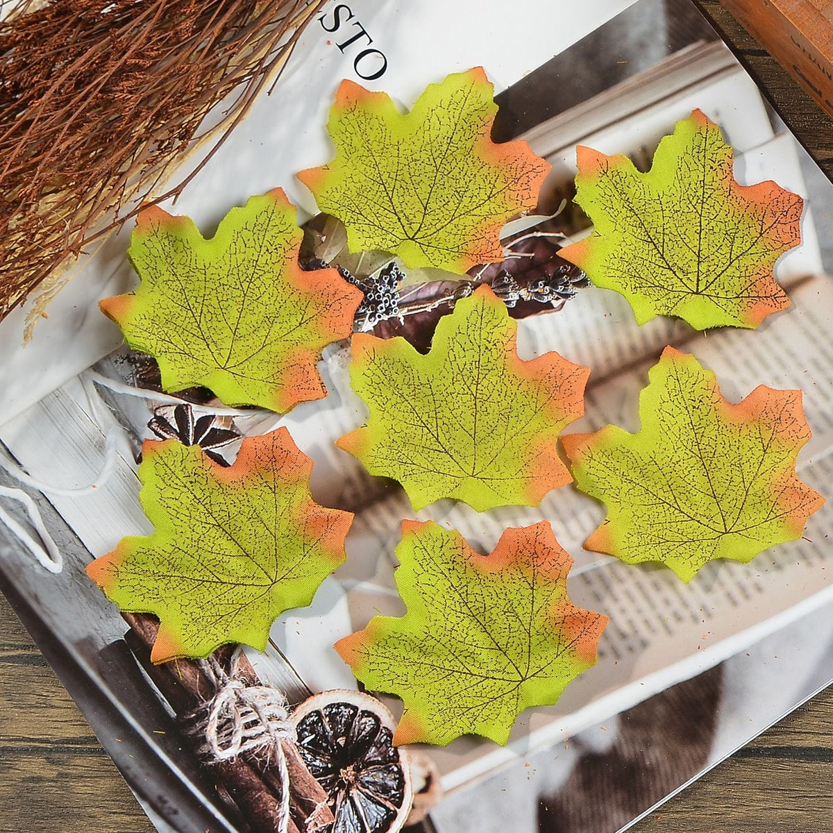 Artificial Maple Leaves for Fall Table Decor and DIY Wreath Crafts, Listed 3.14-Inch Decorative Leaves in Green and Mixed-Color Bundle Options