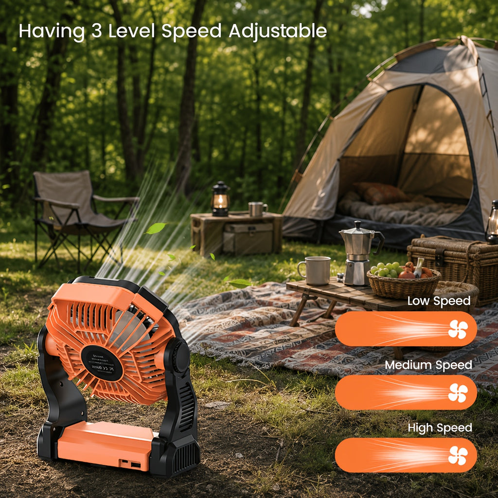 LED Lantern Camping Fan with Hook, Portable 3-in-1 USB Powered Desk Fan with Listed 20000mAh Capacity for Picnics, Indoor Use and Power Outages