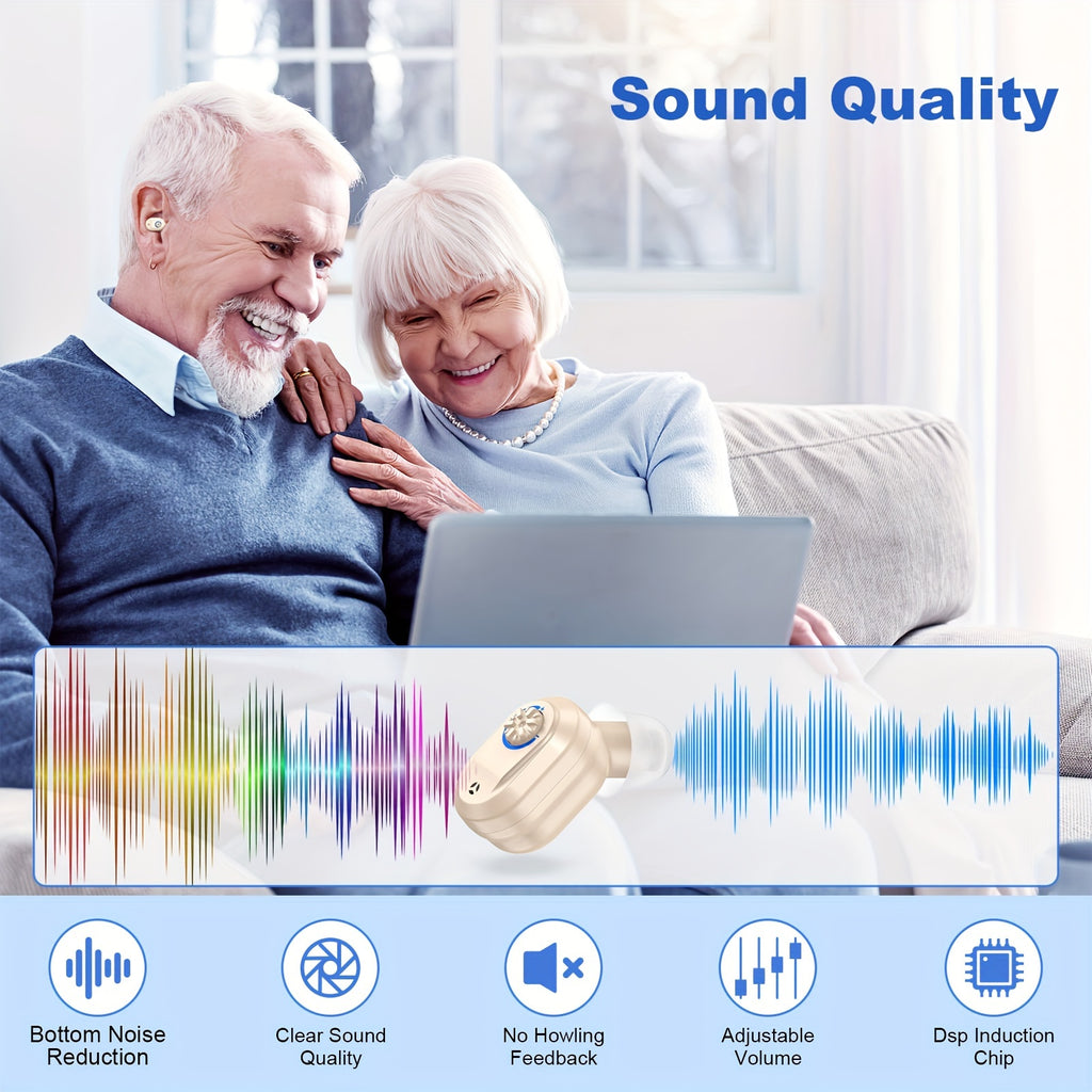 In-Ear Rechargeable Hearing Devices by K&FCOPTEE with Rotary Volume Control, Digital Display Charging Case and Three Ear Dome Sizes, One Pair