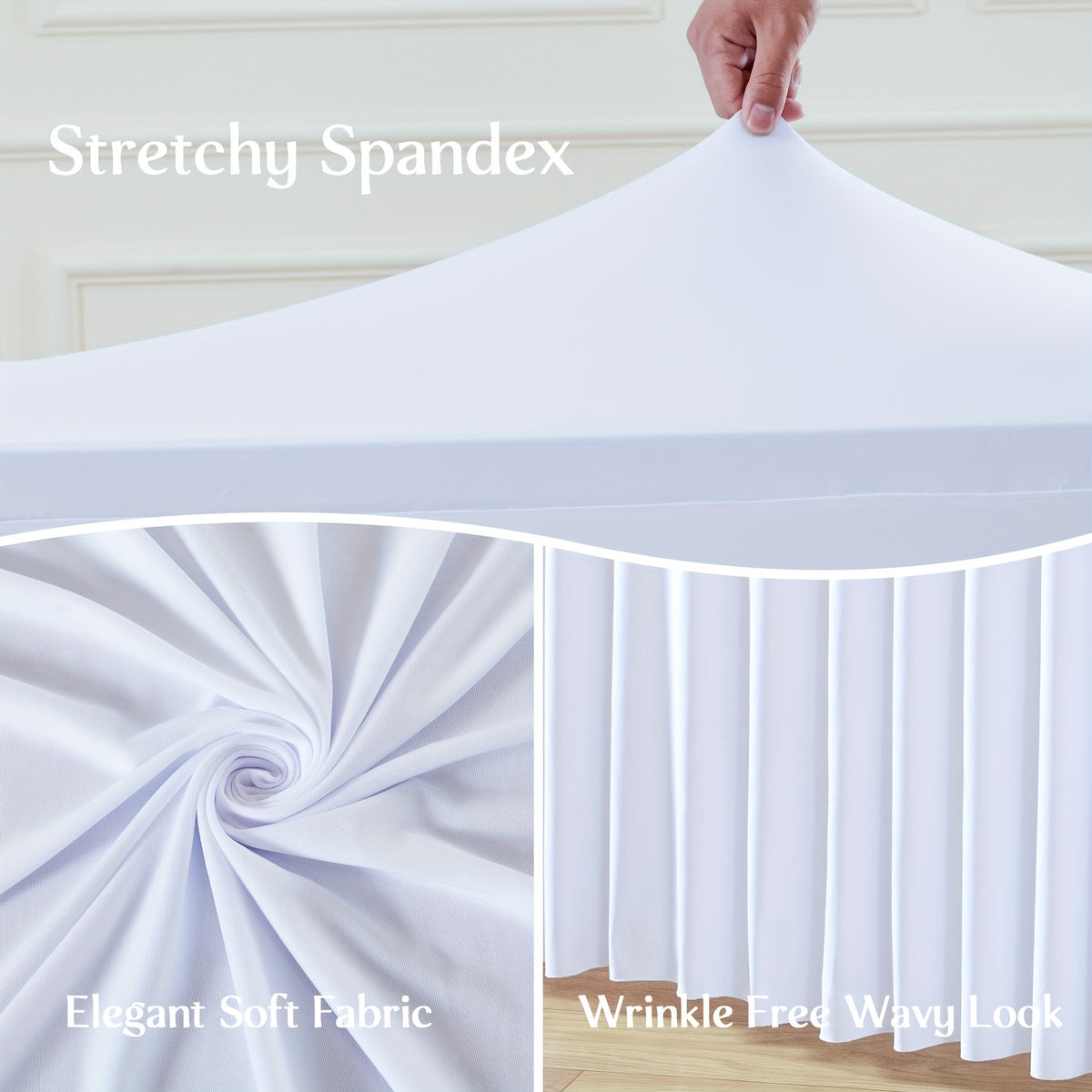 Ruffled Tablecloth for 4-Foot Rectangular Tables, One-Piece Polyester Spandex Table Cover with Integrated Skirt for Wedding Buffets, Dessert Displays and Parties